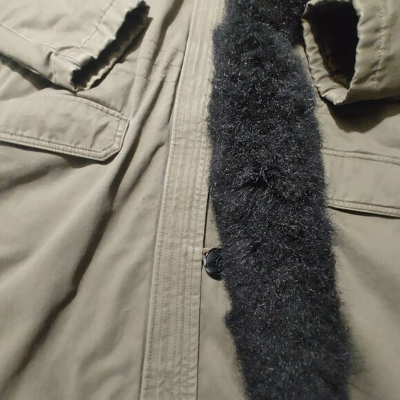 Michael Kors Hooded Parka Coat Size Large Olive Faux Fur Trim Sherpa Lining - Picture 7 of 14
